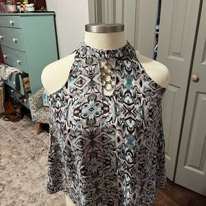 Misia Geometric Halter Neck Blouse - Black, Blue, White